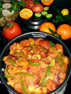 عکسی از دستور خوراک سوسیس و سیب زمینی