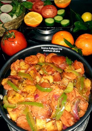 عکسی از دستور خوراک سوسیس و سیب زمینی