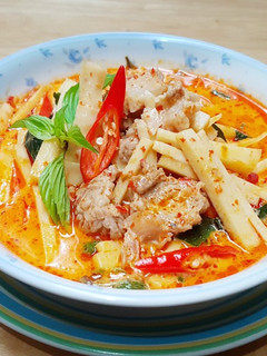 A picture of Red Curry with Fresh Bamboo Shoots and Pork.