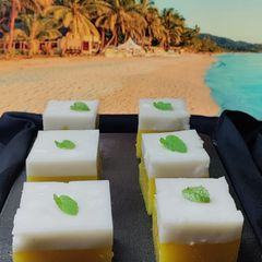 A picture of Woon Mamuang (Mango Coconut jelly cubes).