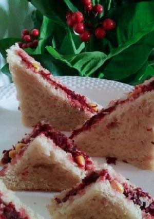 A picture of Beetroot Corn Sandwich.