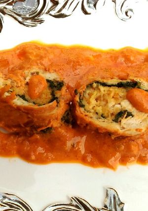 A picture of Chicken breast roll..with mango gravy..stuffing with raw mango.