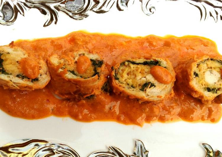 Steps to Make Ultimate Chicken breast roll..with mango gravy..stuffing with raw mango
