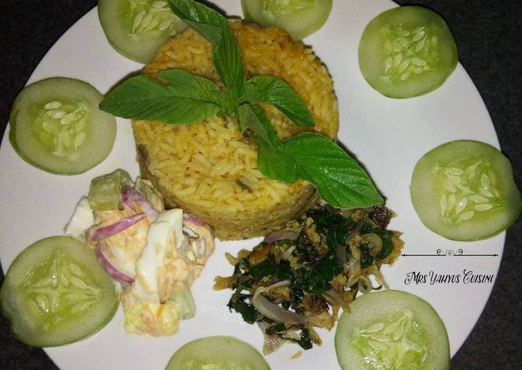 Jollof Rice with Coleslaw and Dried Fish