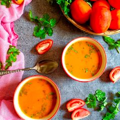 Tamatar Dhania Shorba / Tomato Coriander Soup A picture of Tamatar Dhania Shorba / Tomato Coriander Soup.