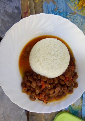 A picture of Rice and spiced beans.