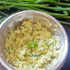 Cucumber,Mint and Lemon grass Koshimbir with Tulsi leaves A picture of Cucumber,Mint and Lemon grass Koshimbir with Tulsi leaves.