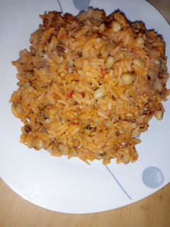A picture of Spicy Jollof Rice and Beans.