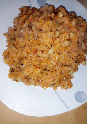 A picture of Spicy Jollof Rice and Beans.