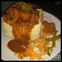 A picture of Kim's Lamb bunny chow.