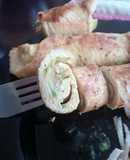 Rollitos de pechuga de pollo con calabacitas y mostaza