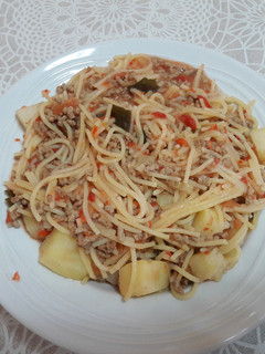 Una foto de Estofado de espaguetis solidario de comercio justo, sin gluten y vegano 🍝