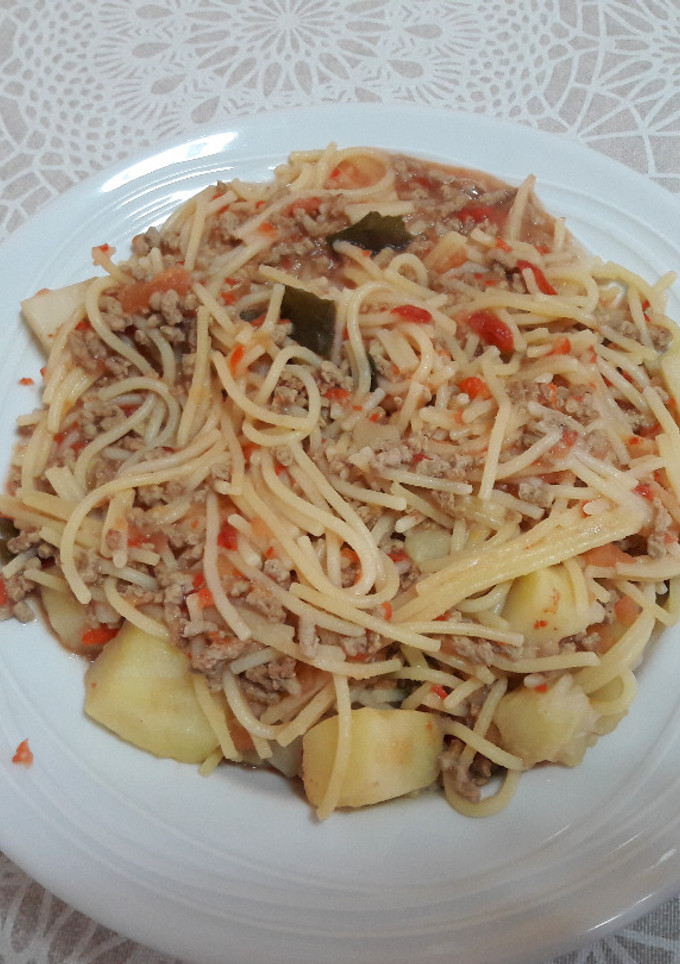 Una foto de Estofado de espaguetis solidario de comercio justo, sin gluten y vegano 🍝