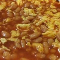 A picture of Tomato Ketchup Baked Beans with Eggs.