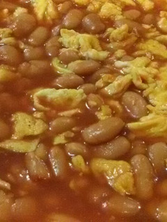 A picture of Tomato Ketchup Baked Beans with Eggs.