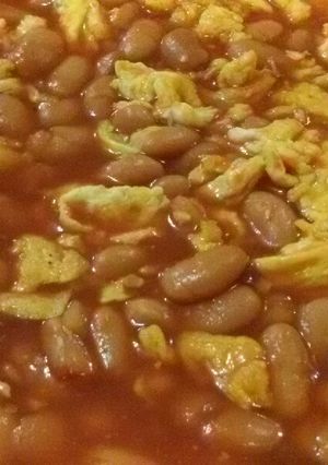 A picture of Tomato Ketchup Baked Beans with Eggs.