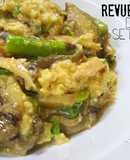 Revuelto cremoso de trigueros, setas y ajetes