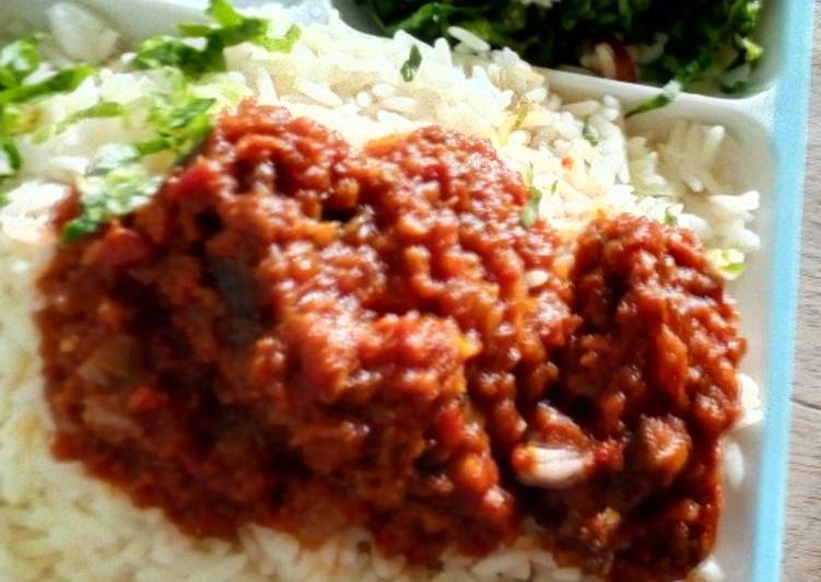 Rice and Stew with salad. # kano