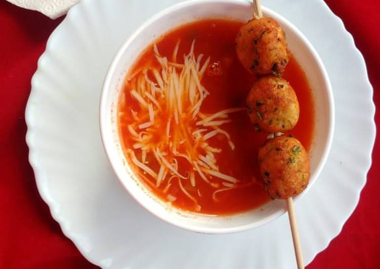 Sunday Fresh Mexican tomato soup with cottage cheese balls