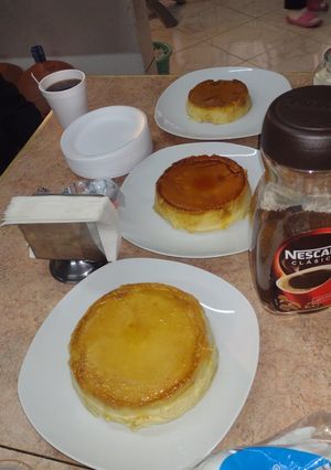 A picture of Flan (Baked Custard) in a Water Bath.