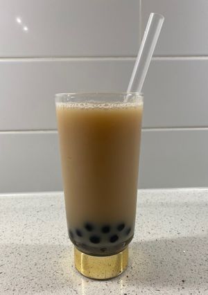 A picture of Taiwanese milky bubble tea (iced or hot).