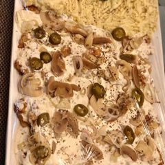 Mushroom and pepper chicken steak A picture of Mushroom and pepper chicken steak.