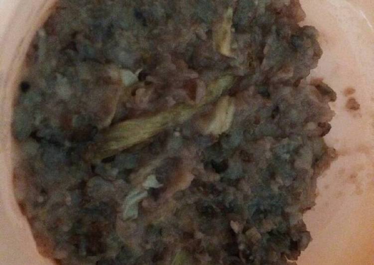 MPASI Beras merah + hitam + putih + kulit tahu + kuah kaldu