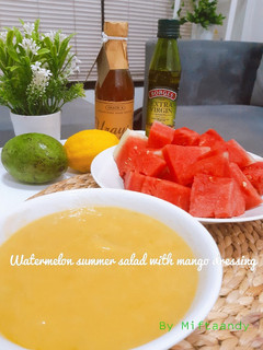 Foto resep Watermelon summer salad with mango dressing