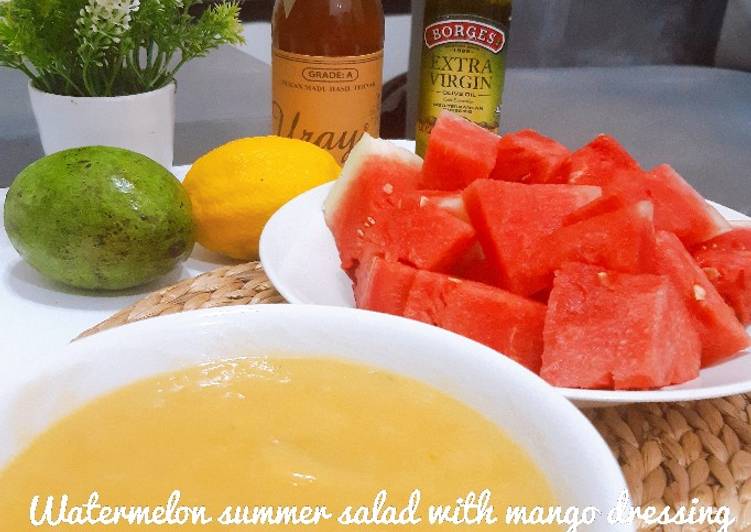 Langkah Mudah Menyiapkan Watermelon summer salad with mango dressing Enak Banget