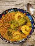 Curry de langostinos y brócoli