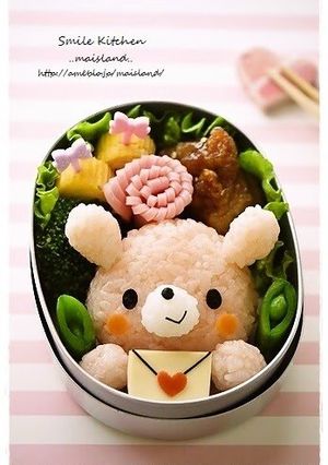 A picture of Bunny Character Bento For Valentine's Day.