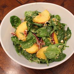 A picture of Spinach, Peach and Goat Cheese Salad.