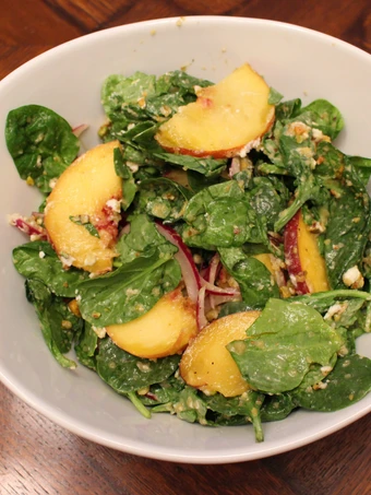 Easy Steps Make|Recipe} Spinach, Peach and Goat Cheese Salad the Delicious