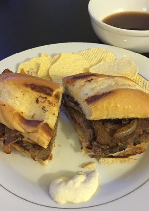 A picture of Slow Cooker French Dip Sandwich.