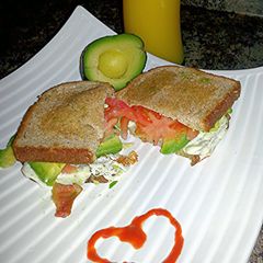 A picture of Avocado, Tomato, Mozzarella, & Bacon Sandwich.