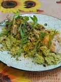 Cous cous pesto di agrumi, sgombro grigliato e granella di pistacchio