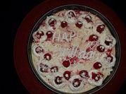 A picture of white chocolate raspberry cheesecake