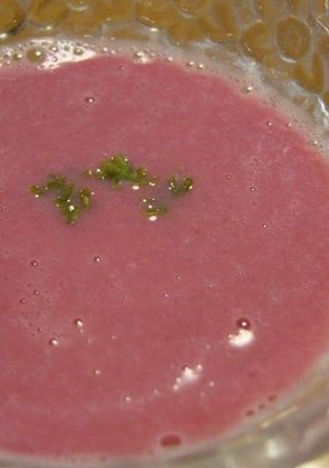 A picture of Russian-style Chilled Beetroot Soup.