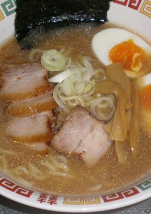 A picture of Homemade Tonkotsu Ramen Broth and Noodles from Scratch.