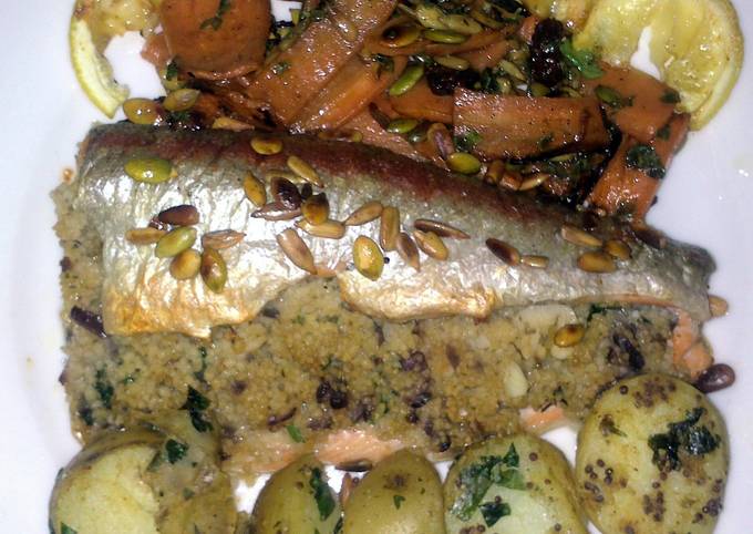 Recipe of flavorful Sig's trout with couscous and herbs