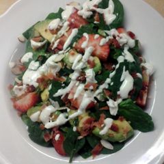 A picture of Bacon Avacado & Spinach Salad with Yogurt Lime Poppyseed Dressing.