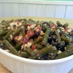 A picture of Marinated Green Beans with Tomatoes & Olives.