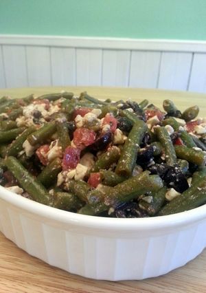 A picture of Marinated Green Beans with Tomatoes & Olives.