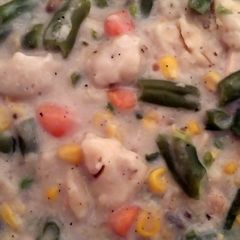 A picture of Chicken and dumpling soup.