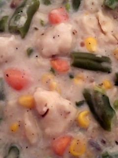 A picture of Chicken and dumpling soup.