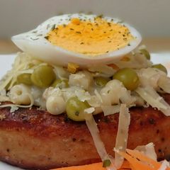 A picture of Tubetti Pasta On Pan Fried Spam.