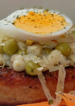 A picture of Tubetti Pasta On Pan Fried Spam.