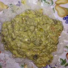 A picture of Creamy Italian sausage over rice.