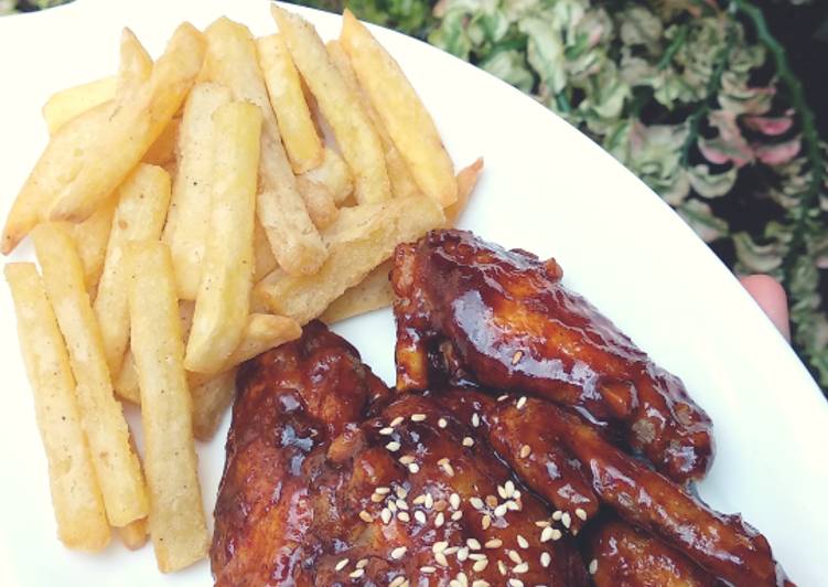 Resep Honey Chicken Wings With Potato Fries yang Enak