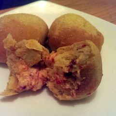 A picture of Sophie's red pepper stuffed sundried tomato balls.